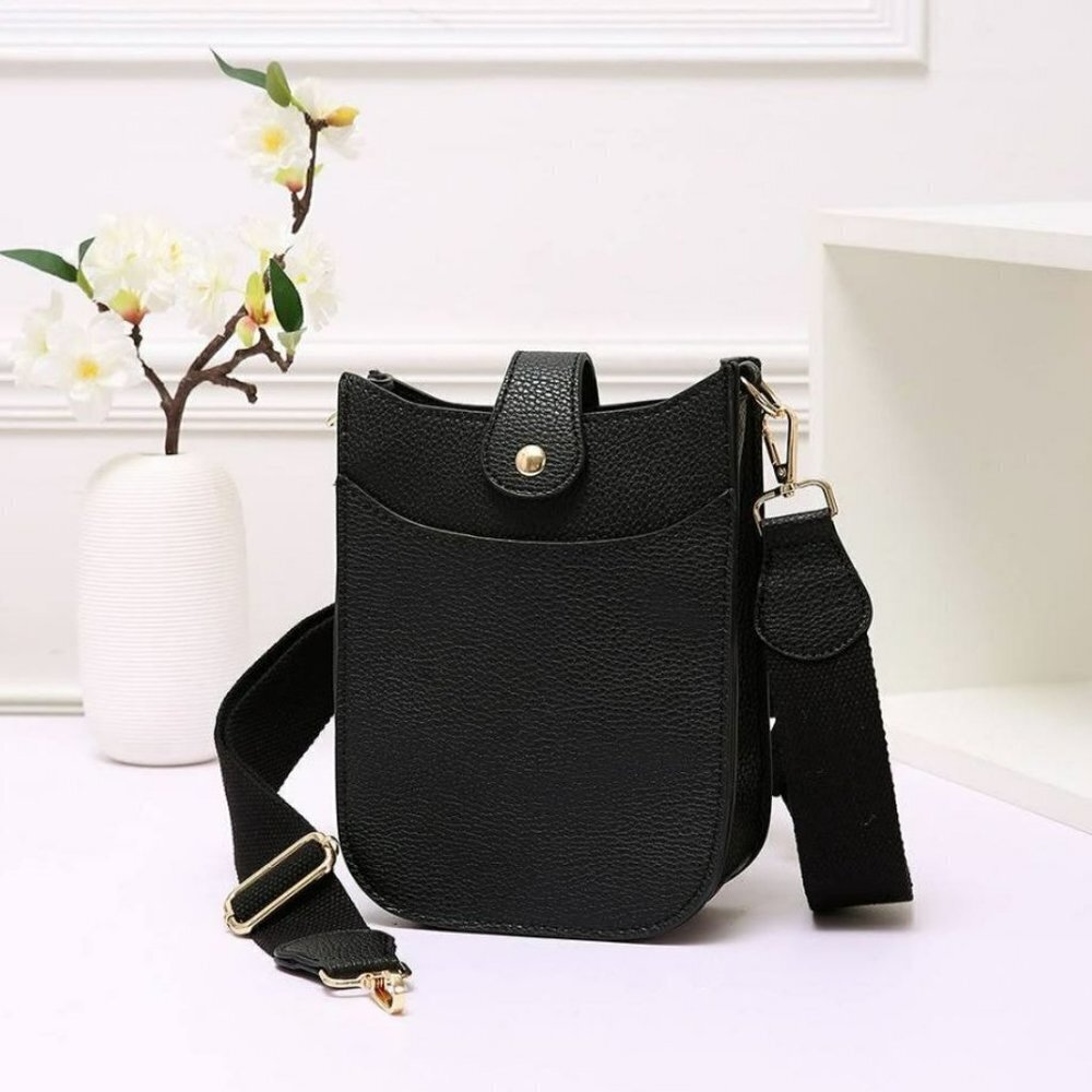 Side‎ Pouch Mini Crossbody Bag Solid Black with Two Adjustable Guitar Straps